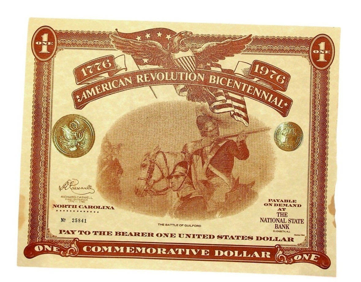 2-American Revolution Bicentennial 1976 Commemorative Dollar Note Replica