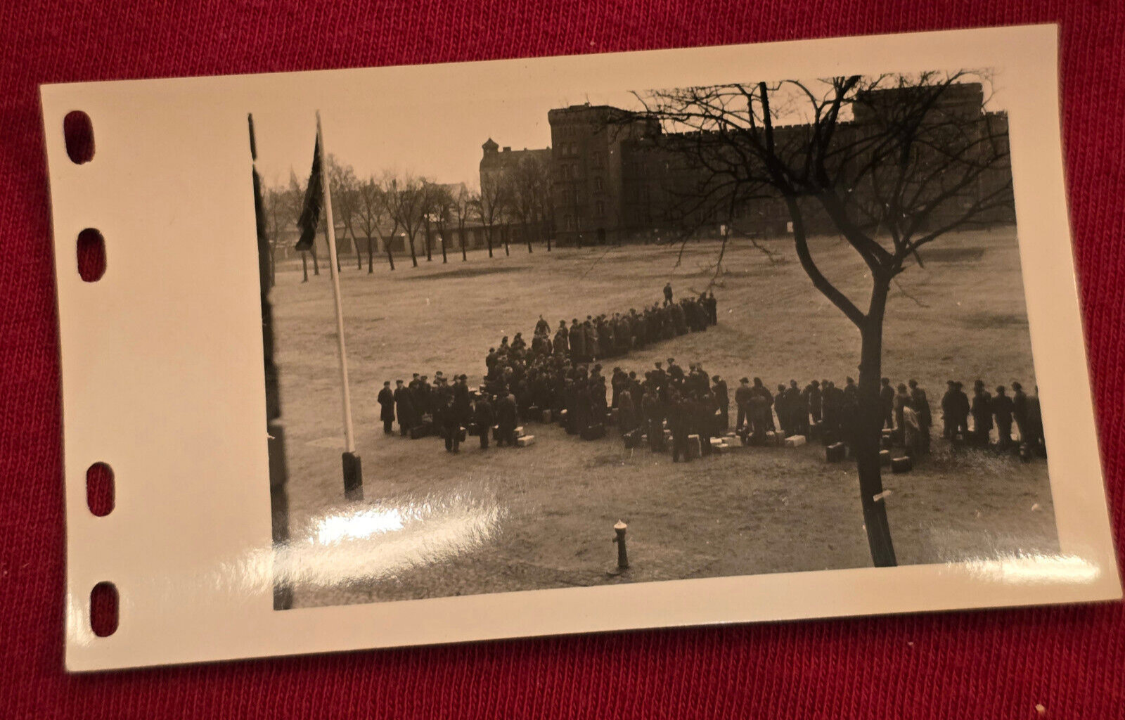 SOLDIERS CIVILIANS w BAGS PACKED LINED UP WWII WW2 German photo