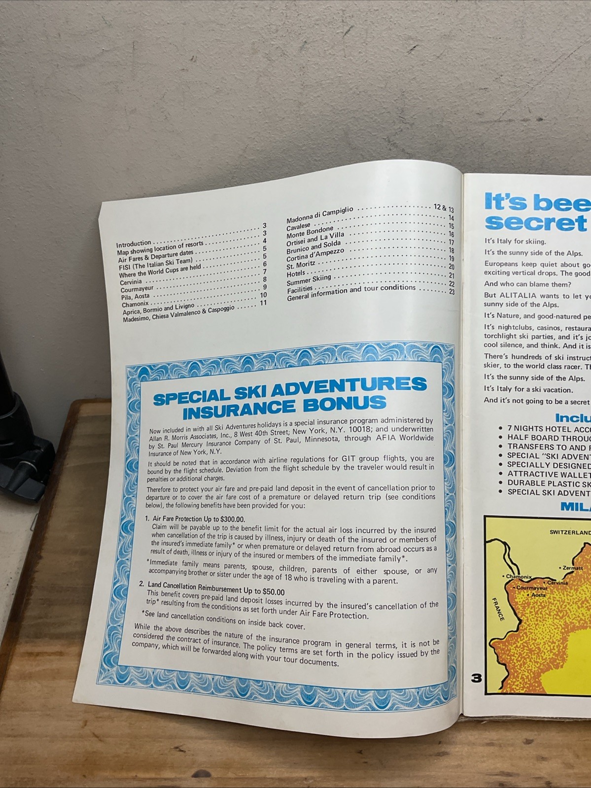 1974 Alitalia Air Transpiration Europa ski Tour Adventures United Airlines B40