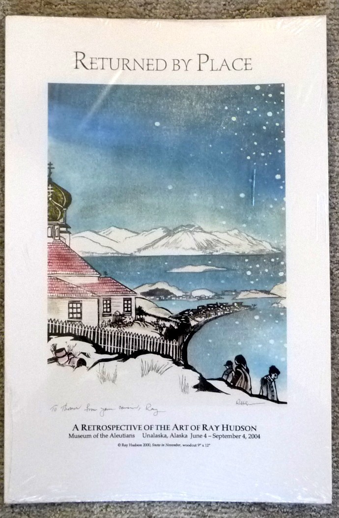 2004 Signed Ray Hudson Alaska Woodblock Print Poster Unalaska Aleutians