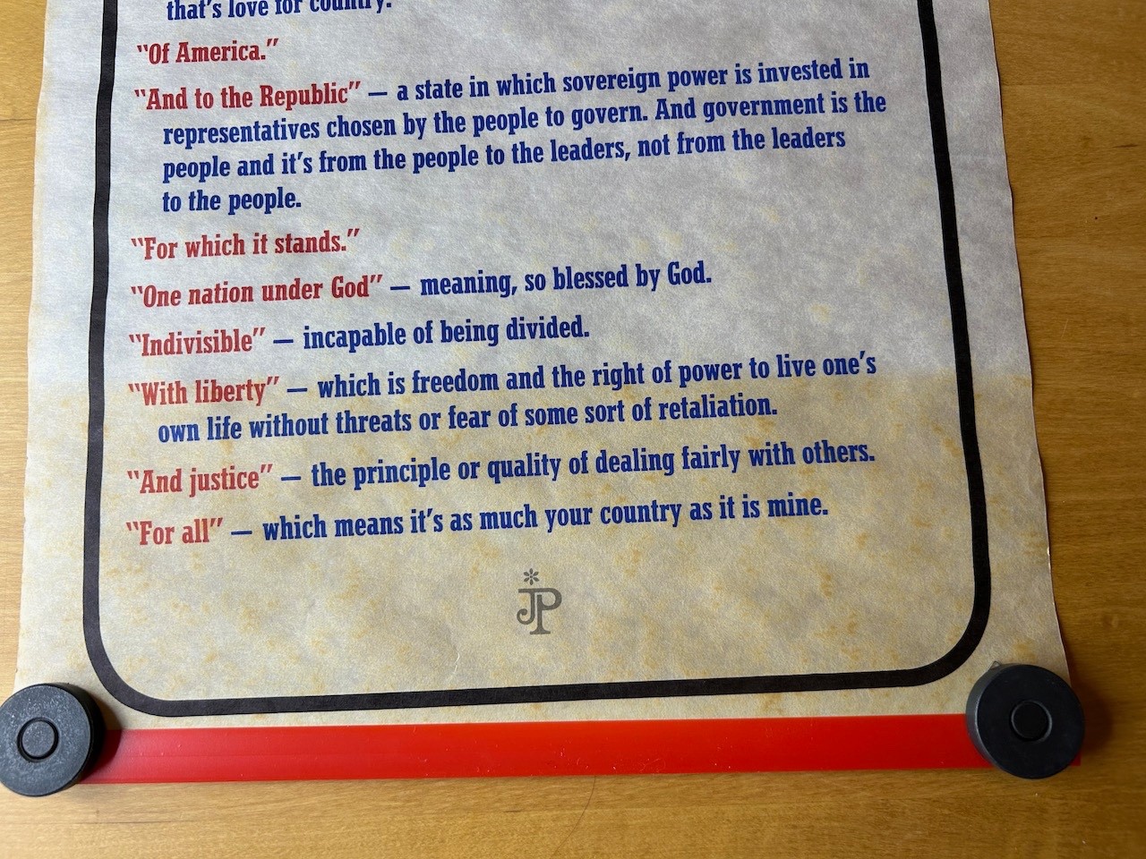 Vintage Pledge of Allegiance Scroll with Red, White, & Blue Storage Tube