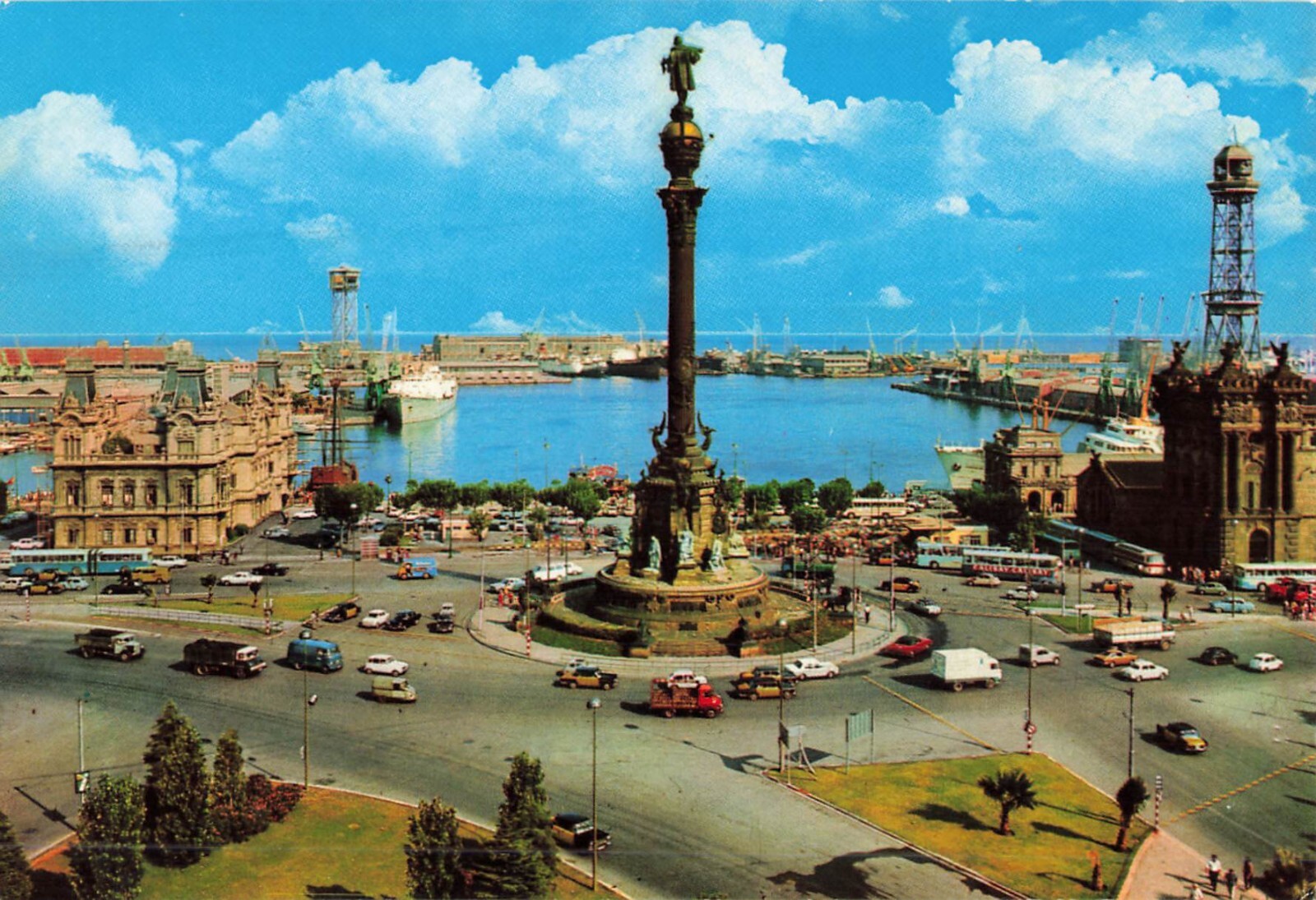 Postcard Spain Barcelona. Columbus Monument and Harbour