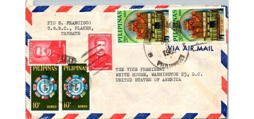 1965 Philippines Airmail Cover Masbate to US Vice President SEATO Stamps
