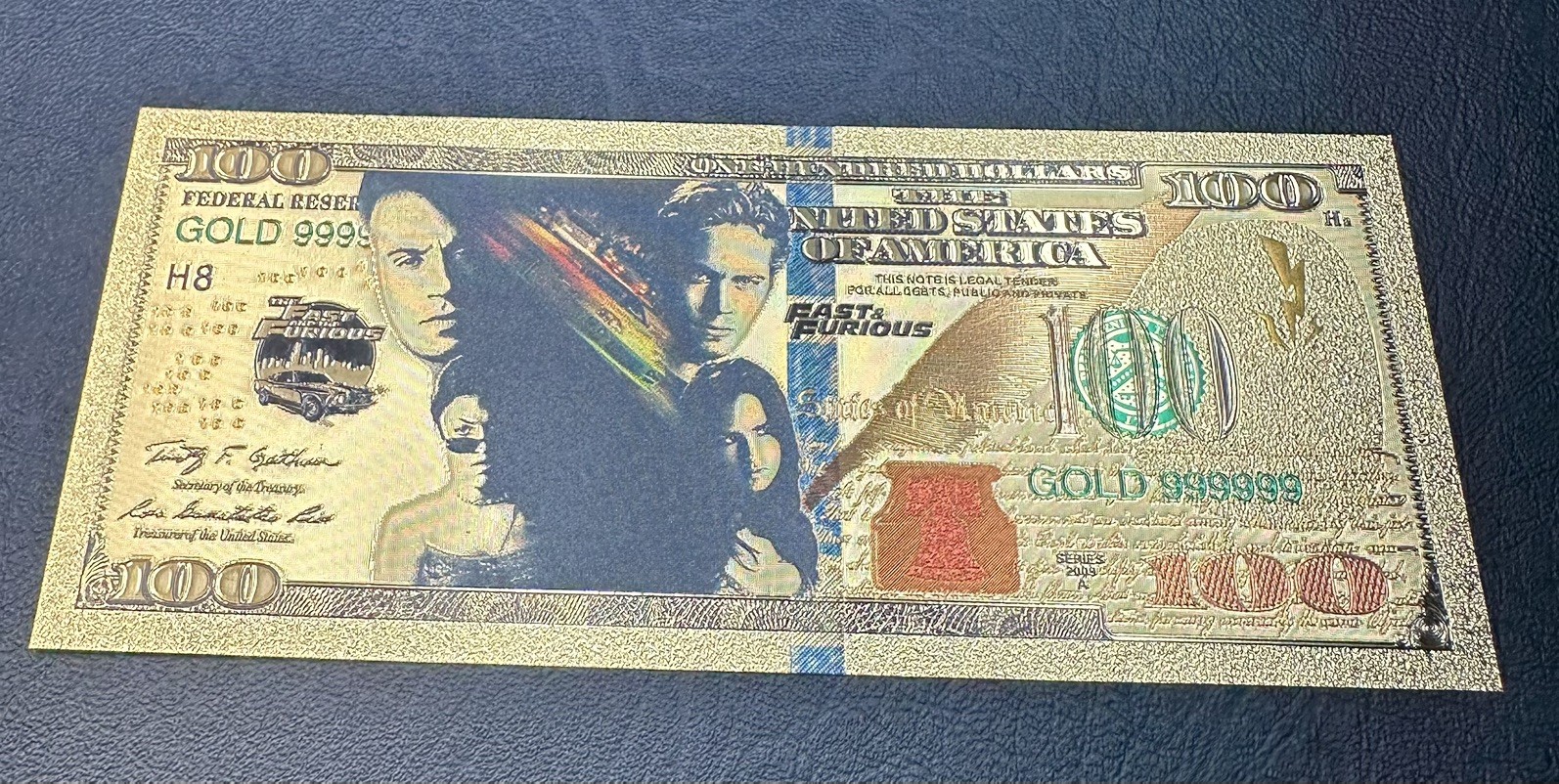 24k Gold Foil Plated Fast And The Furious Banknote Collectible