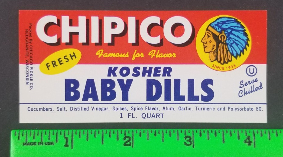 Vintage Chipico Indian Baby Dill Pickle Label Card