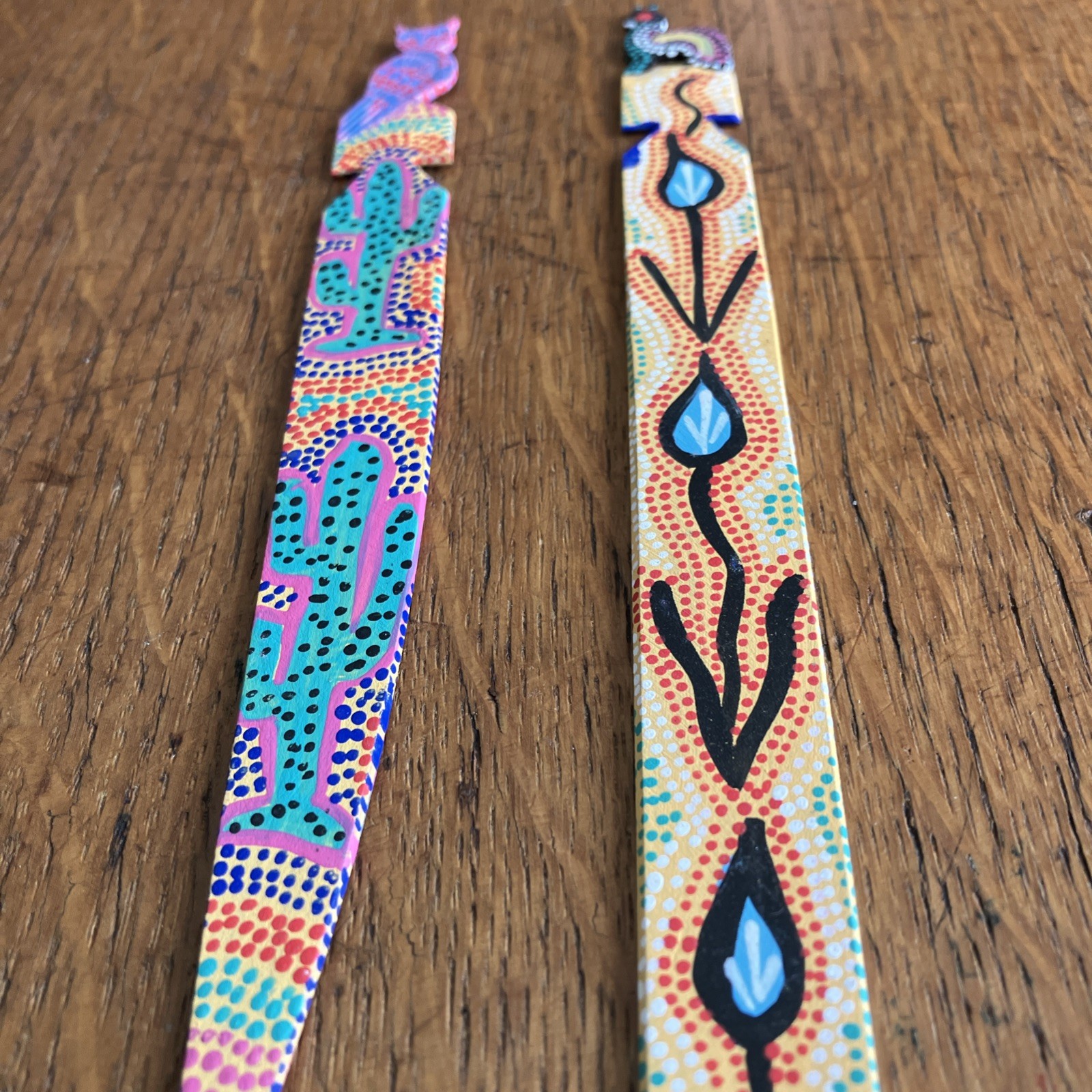 🔥 Vintage Hand Carved Hand Painted Wooden Letter Opener Oaxaca Mexico 4 ITEMS