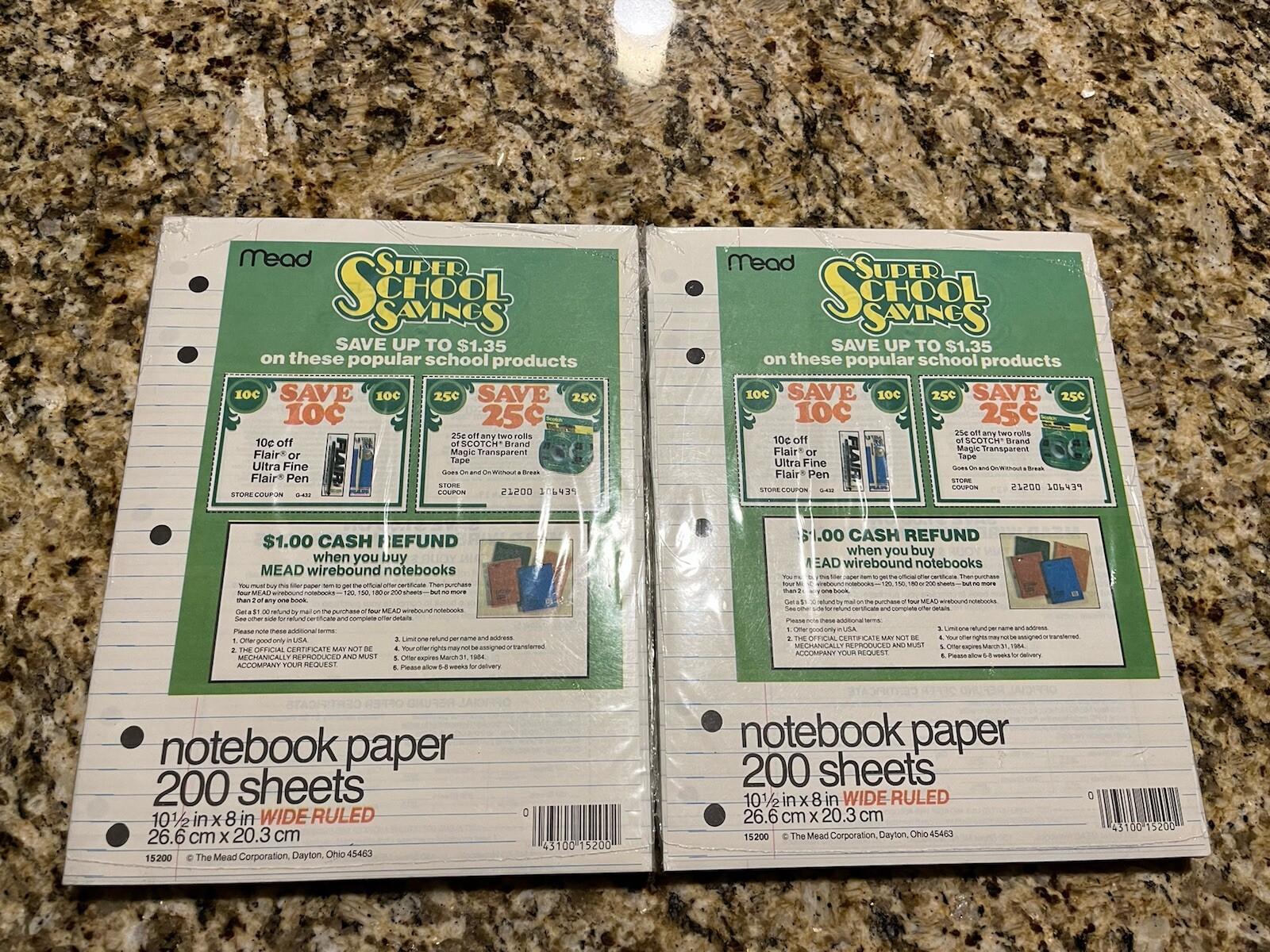 Vintage Mead Notebook White Paper Wide Rule 200 1984 Lot Of 2 Sealed NEW