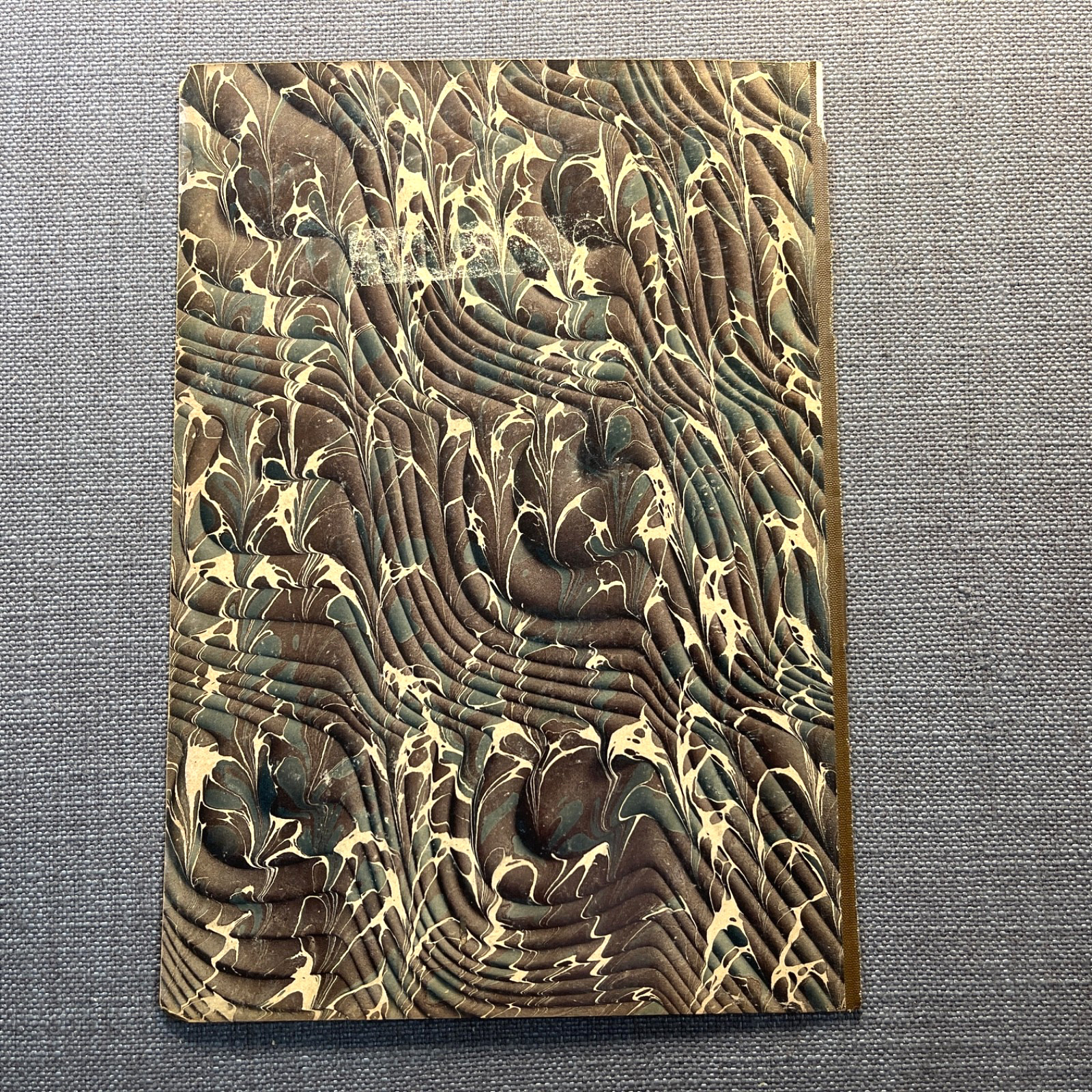 Antique Marbled End Papers Pair Bookbinding Brown Cream Green