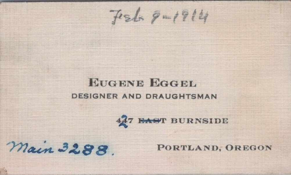Eugene Eggel Designer Draftsman Portland Oregon c1910s Business Card LPB