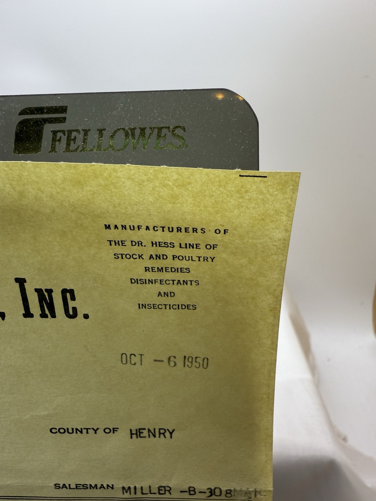 1950 Dr. Hess & Clark, Inc Ashland, OH invoice for Stock & Poultry remedies, etc