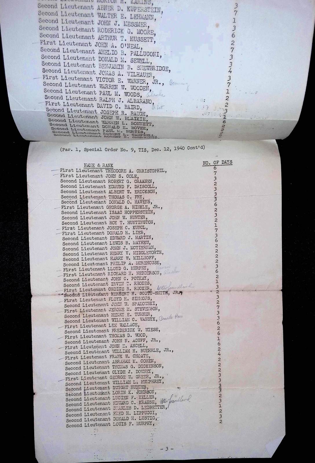 US Army Special Orders No 9 Fort Benning 1940 Officer Roster Philippines Alaska