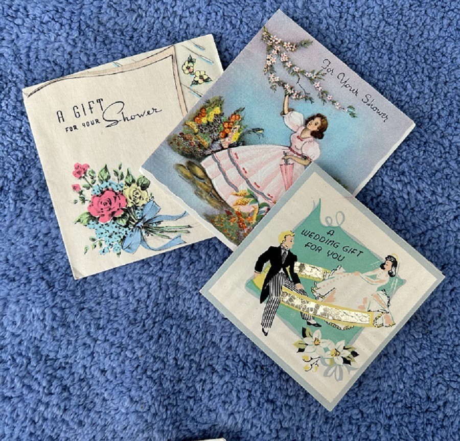 VINTAGE 1930’S & 40’S THREE SMALL GREETING CARDS WEDDING SHOWER GIFT – USED
