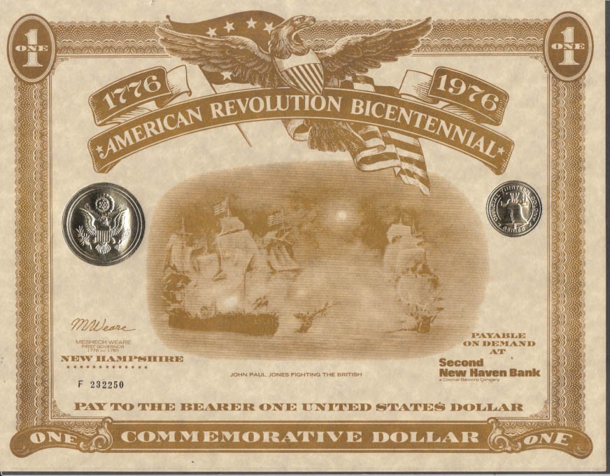 American Revolution Bicentennial Commemorative Dollar Certificate NH 1976