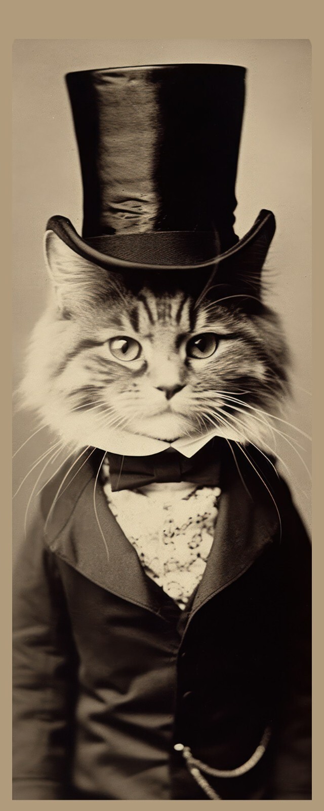 Victorian CAT in a Top Hat & Tuxedo – Laminated Photo Bookmark – 2.5 x 6 in