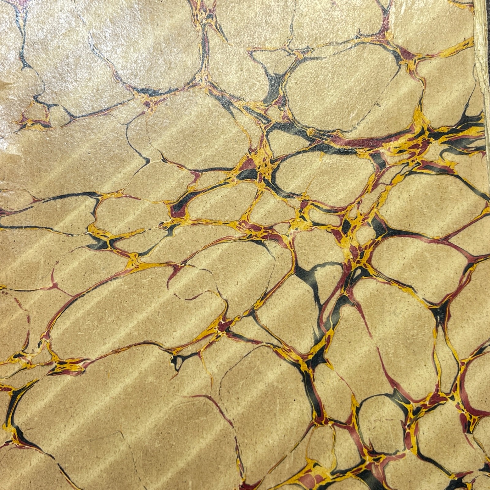 Antique Marbled End Papers Pair Bookbinding Brown Red Yellow