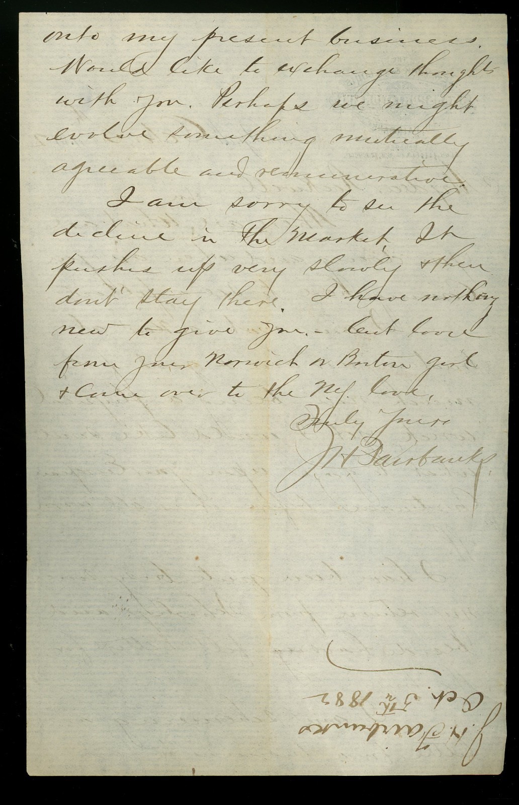 1882 Letterhead. New York. New York & St. Louis Transportation Line. Fairbanks.