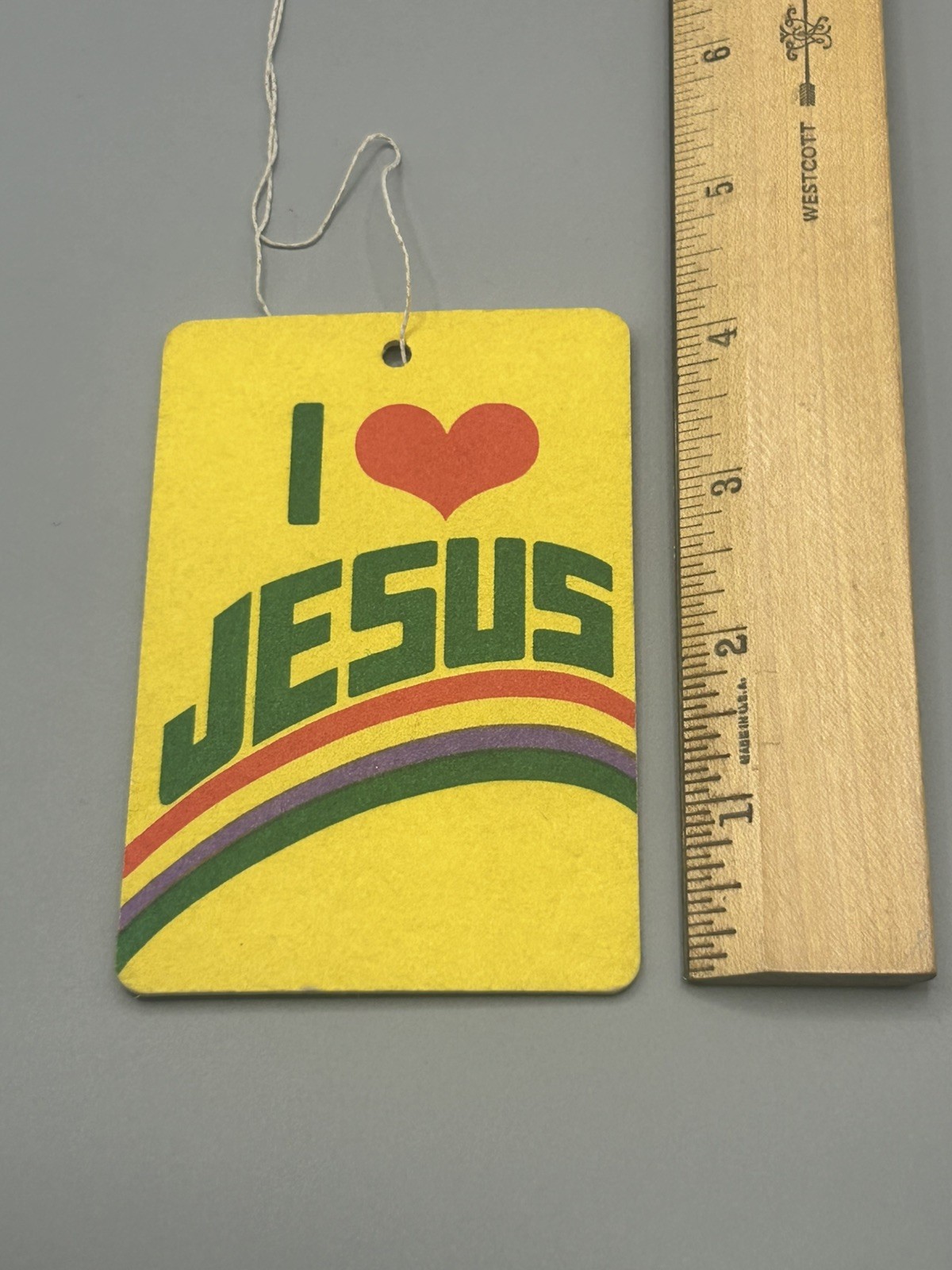 Vintage “I LOVE JESUS” Air Freshener Rainbow I Heart Jesus Yellow Nostalgia