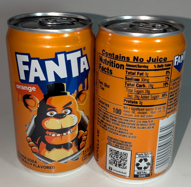 2 Full 7.5 Ounce Cans Fanta Orange Freddy Fazbear Five Nights At Freddy’s