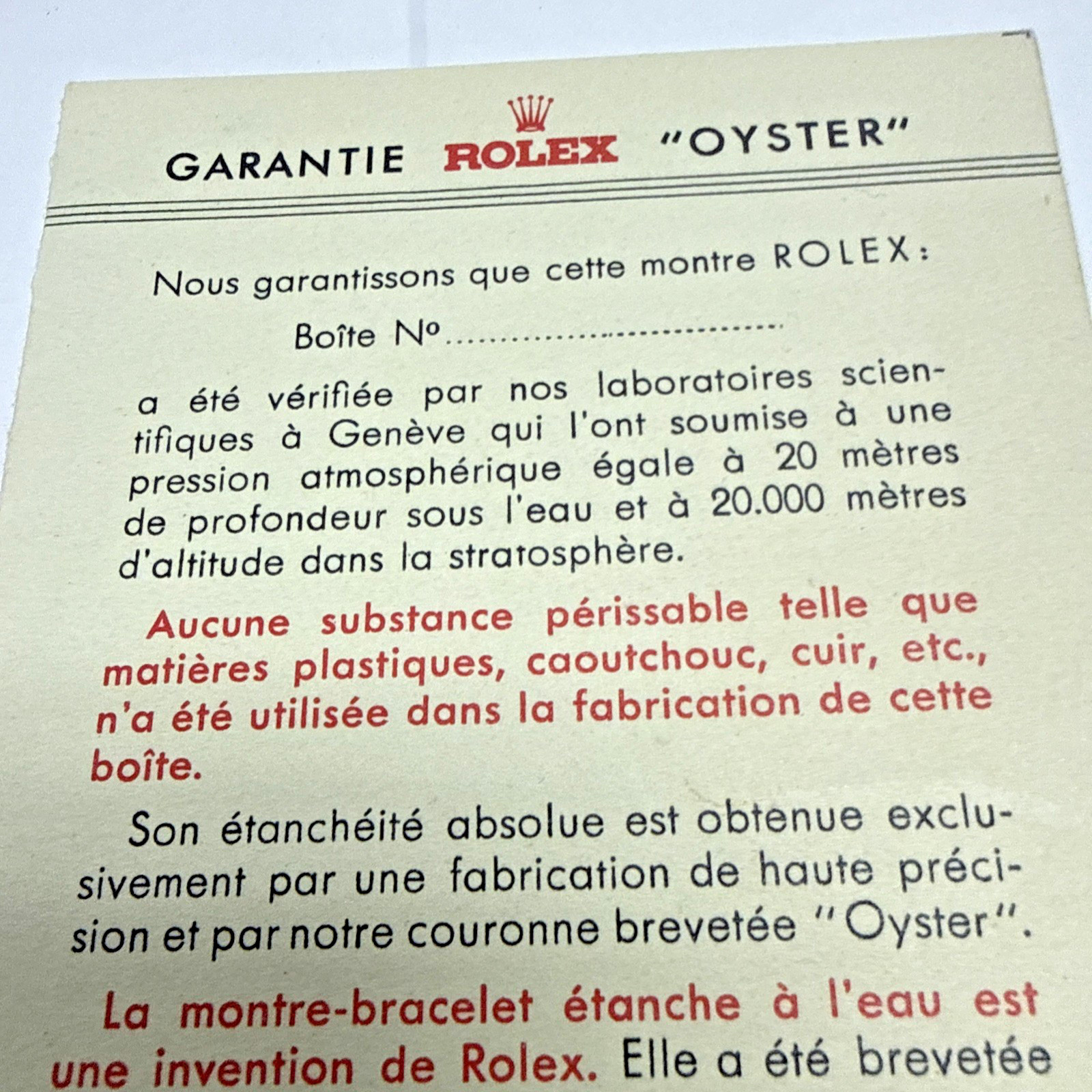 Rolex Vintage 1946 “Oyster Guarantee” Rare Blank Certificate In 4 Languages