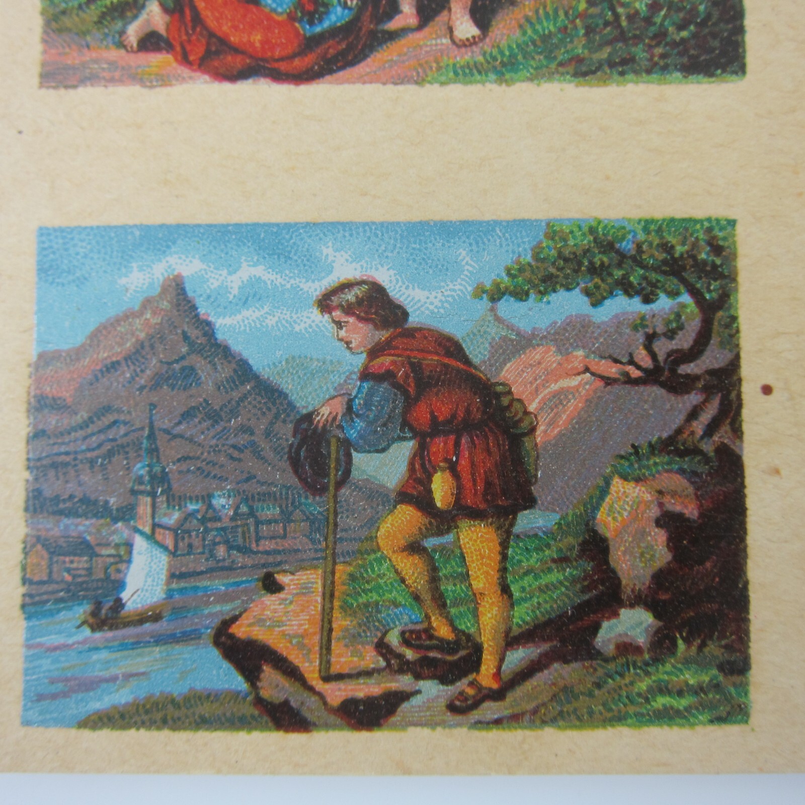 Antique Lithograph Print Samples Lot Mini Landscapes Towns Villages People RARE