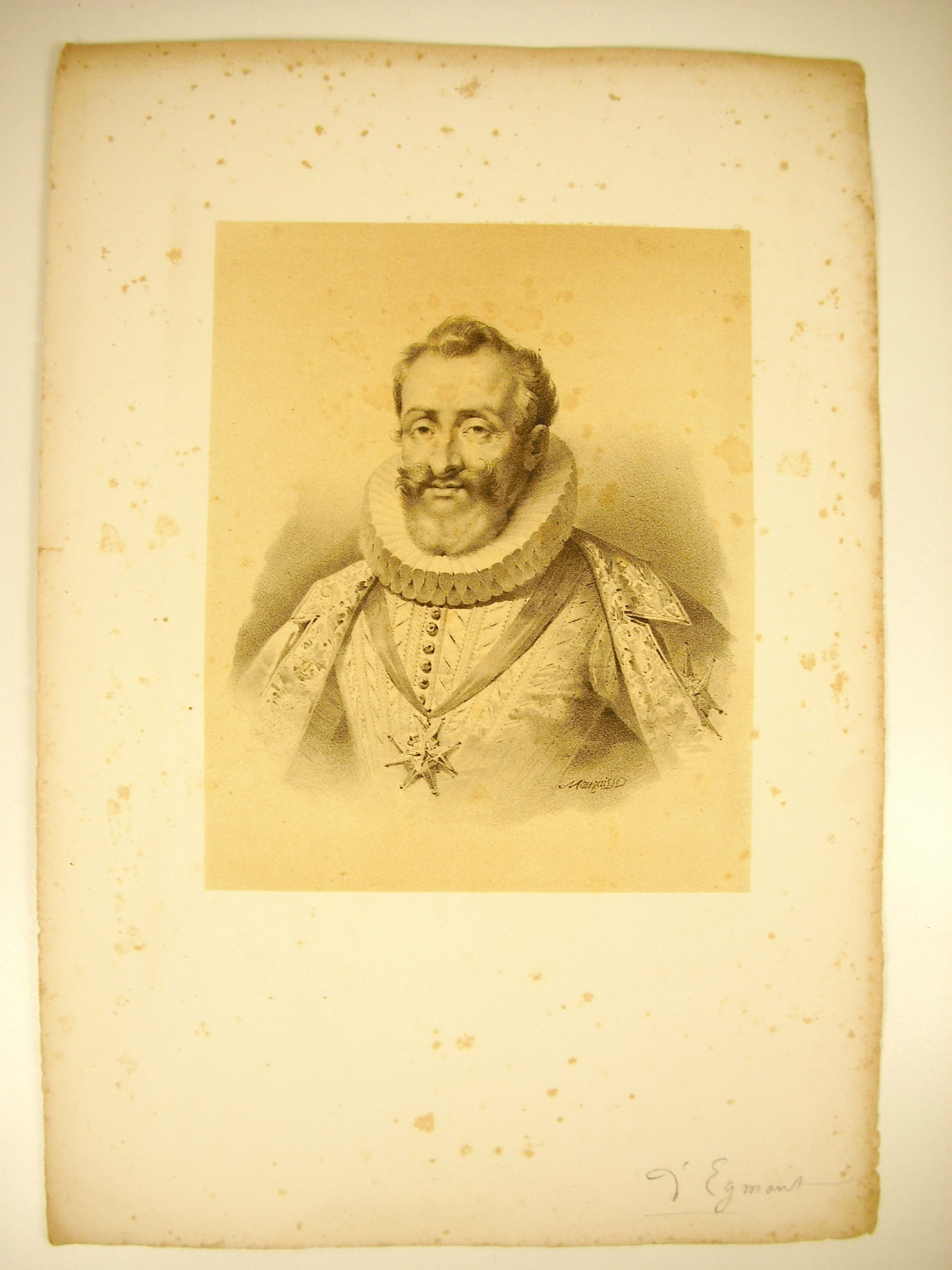 Lithograph by J-B Mauzaisse 19th: Lamoral, Count of Egmont, Prince of Gavre