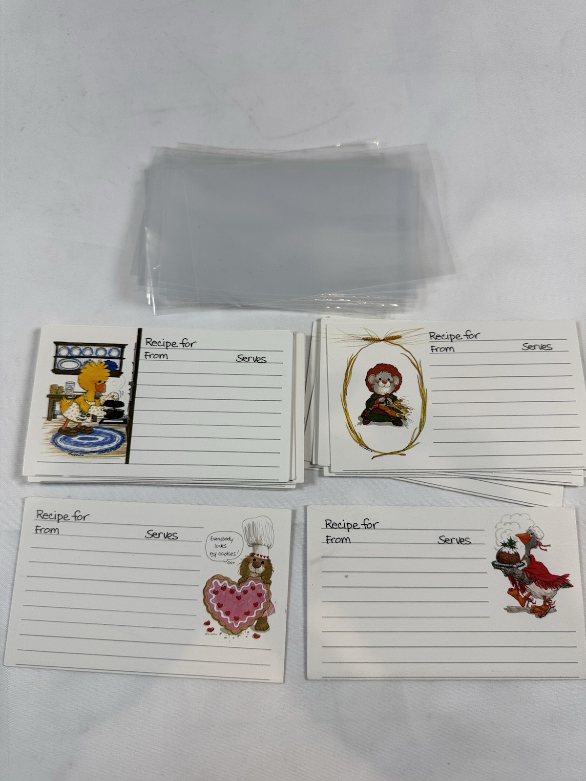 VTG Lot of Suzy’s Zoo Folded Cute Mouse Duck Recipe Cards 20 Count W/sleeves