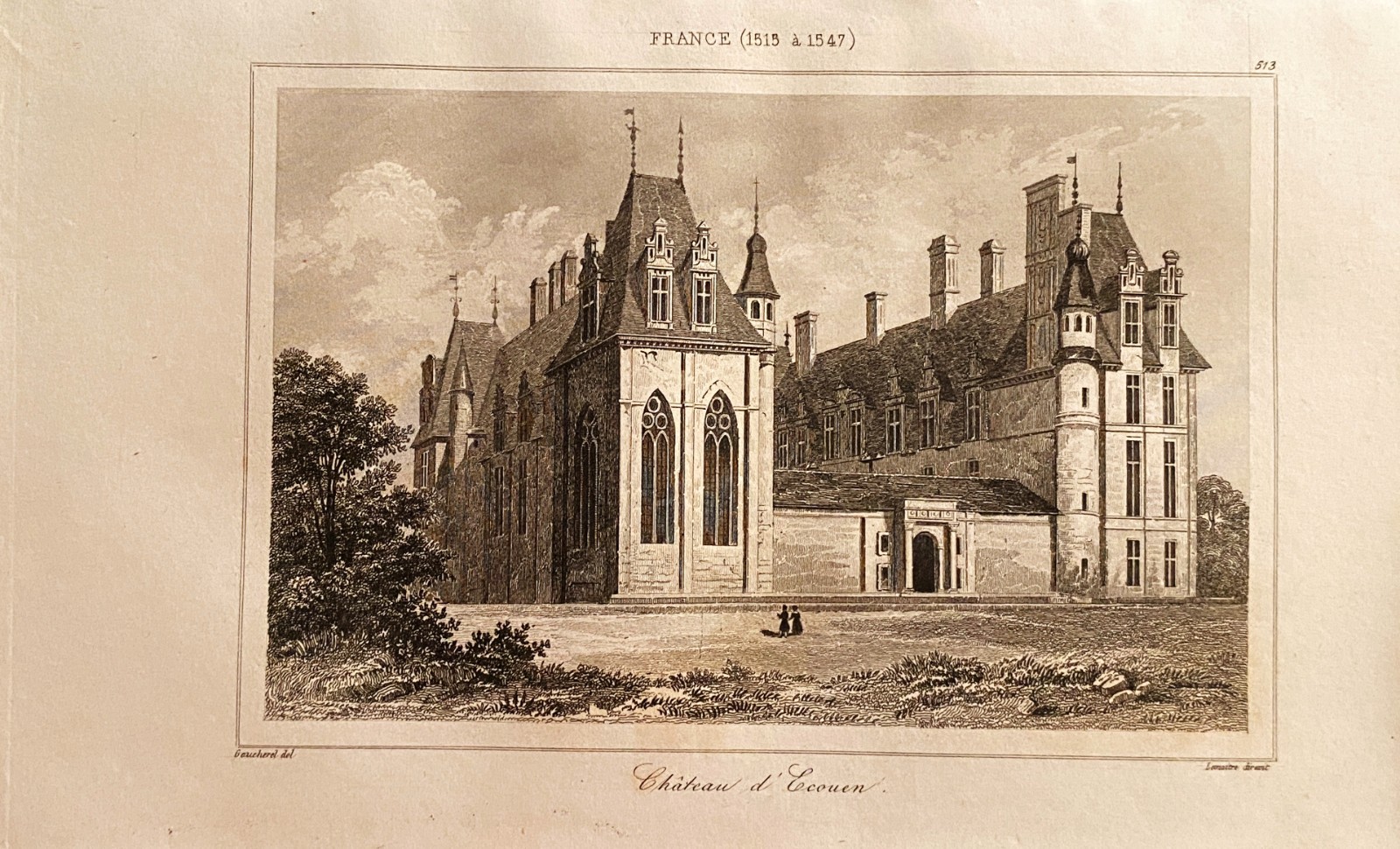 Engraving France 16th Century “Chateau D’Ecouen”