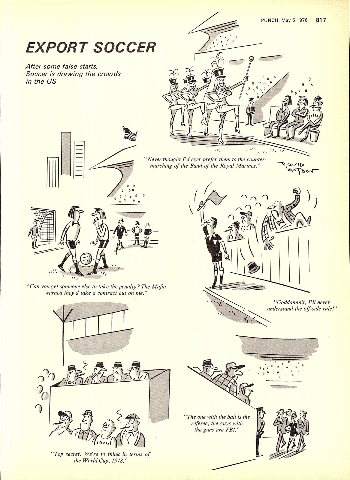 Original 1976 Punch Cartoon Page ‘EXPORT SOCCER’ by Langdon Print Ephemera