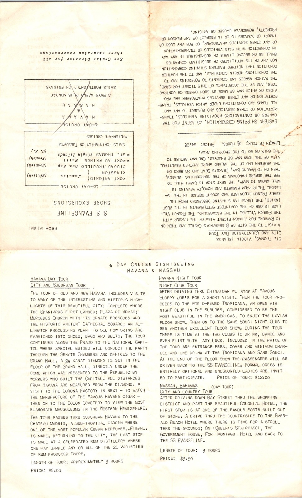 Eastern Shipping Corp SS Evangeline Cruise Brochure Havana Nassau 1950s
