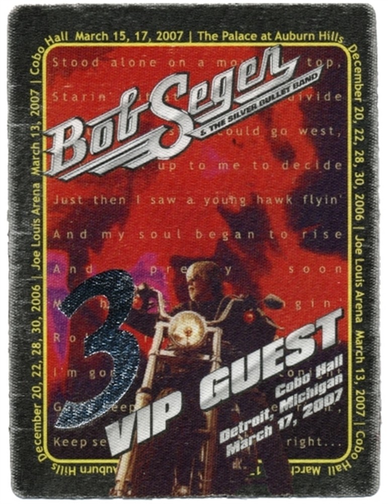 Bob Seger 2007 Face the Promise concert tour VIP Guest Backstage Pass