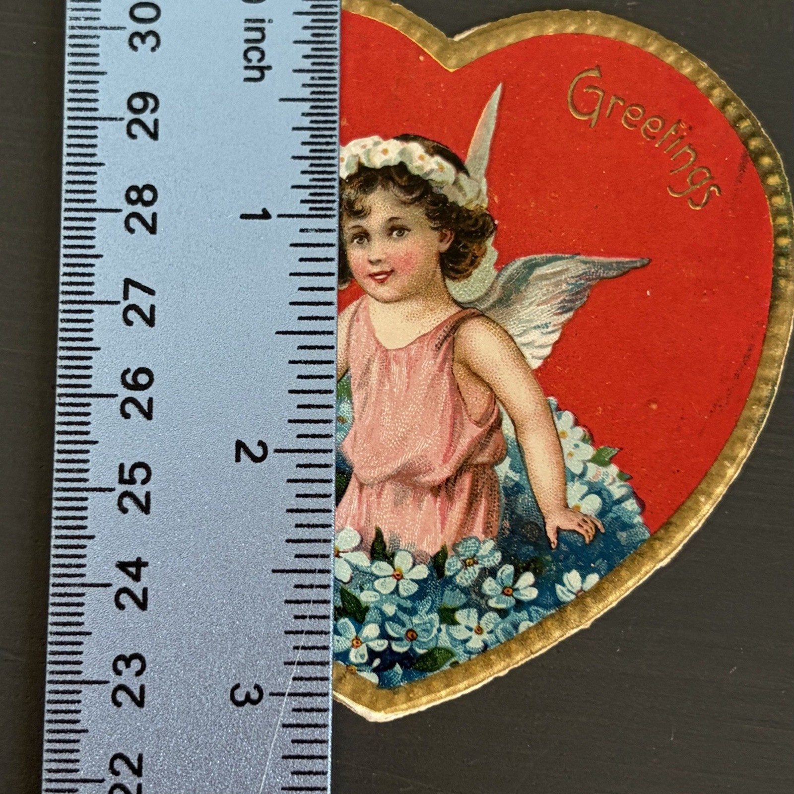 Antique Tuck & Sons Valentine Cards Heart Shape w Cupid Printed in Germany 3 Lot