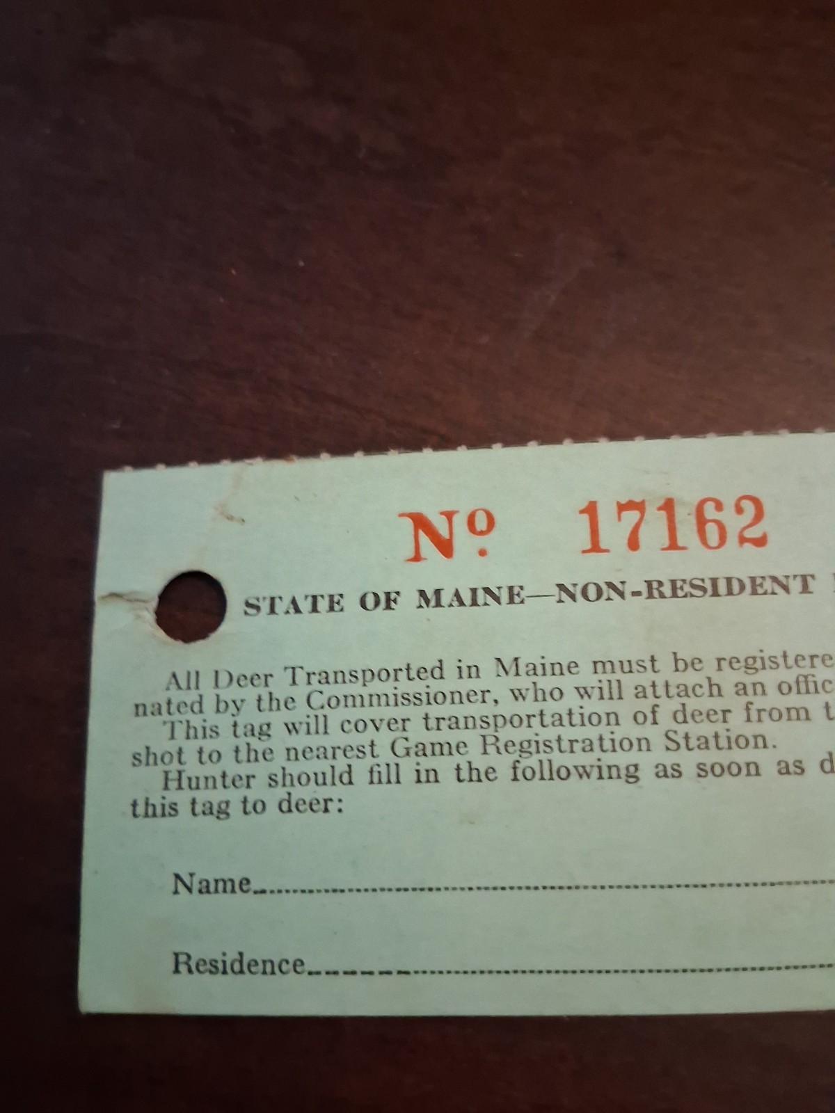 STATE OF MAINE NON RESIDENT DEER TAG 1967