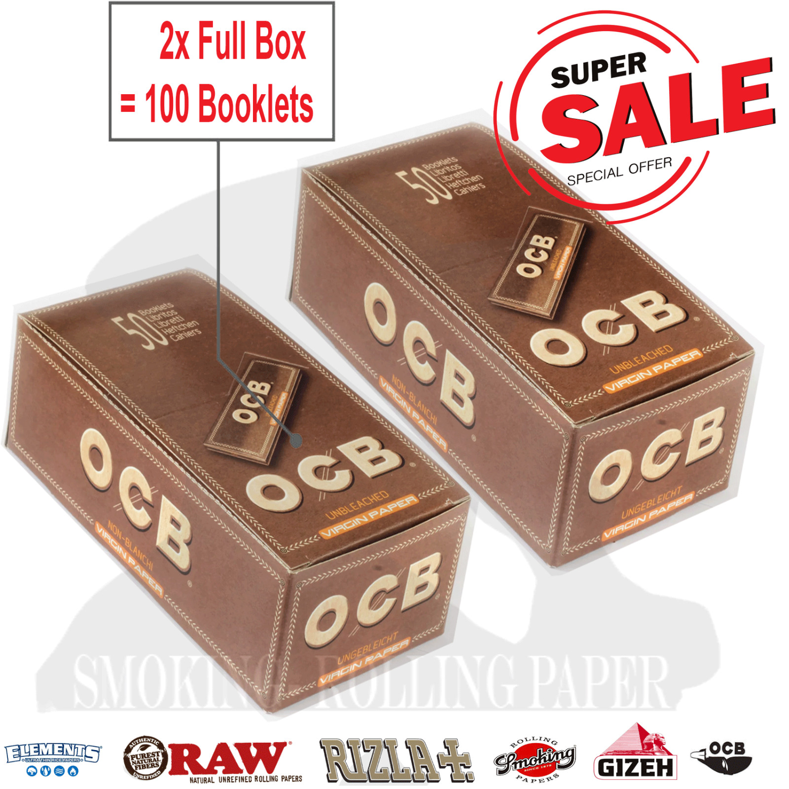 2 X OCB VIRGIN Regular size UNBLEACHED Rolling paper – Total 5000 sheets