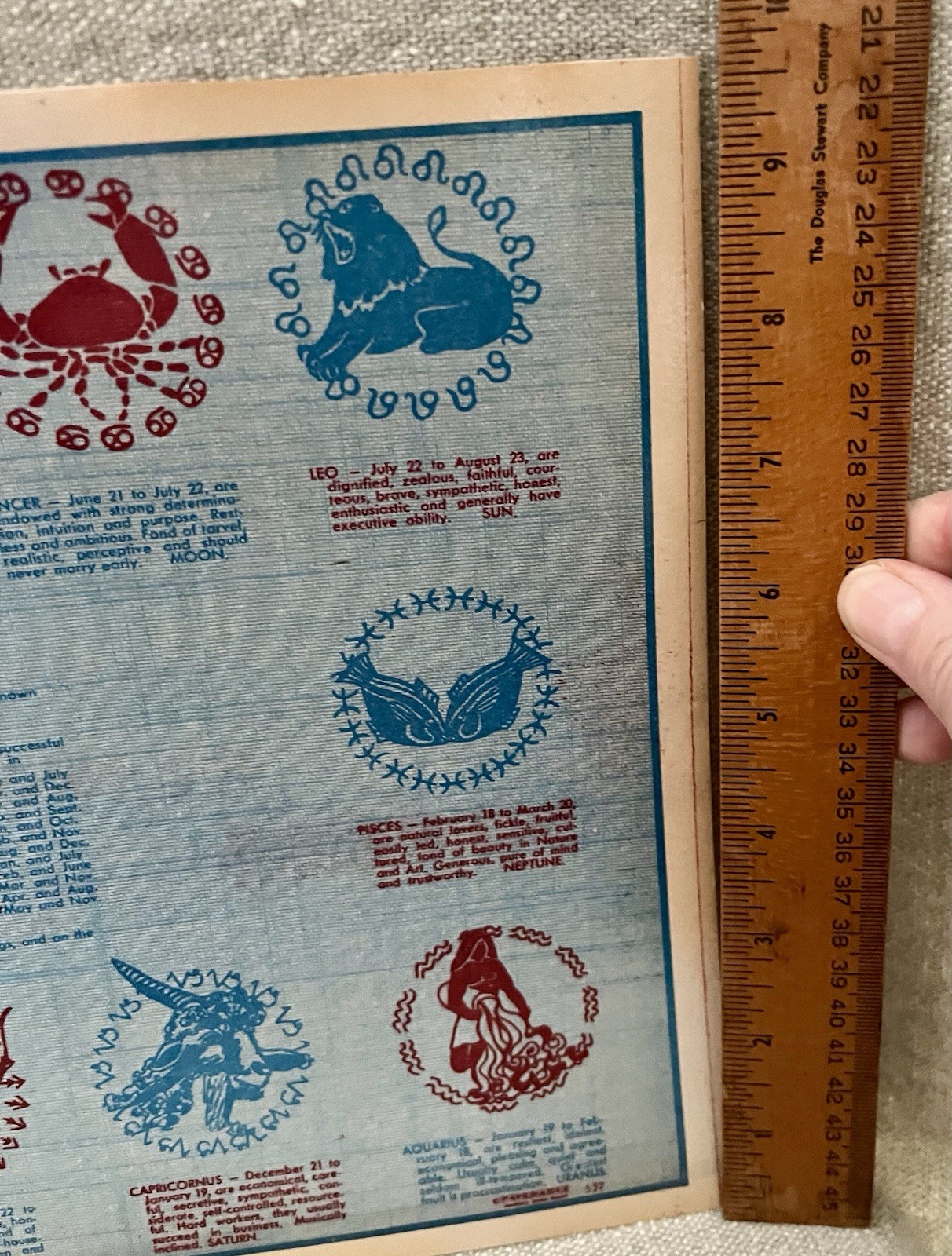 1970s Era ZODIAC Horoscope Months Graphic Paper Plastic Laminate Placemat USA