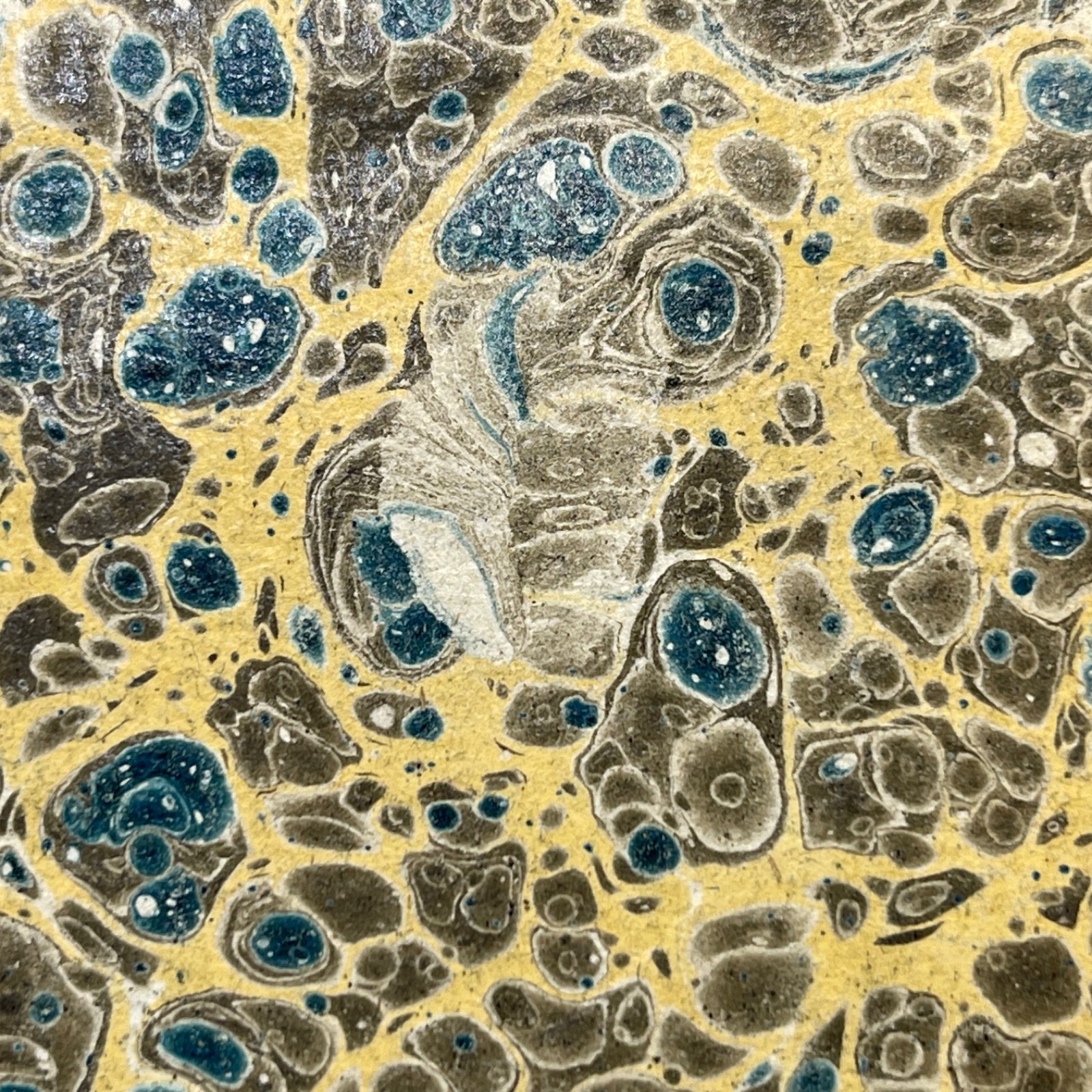 Antique Marbled End Papers Pair 1800s Bookbinding Blue Brown Beige White