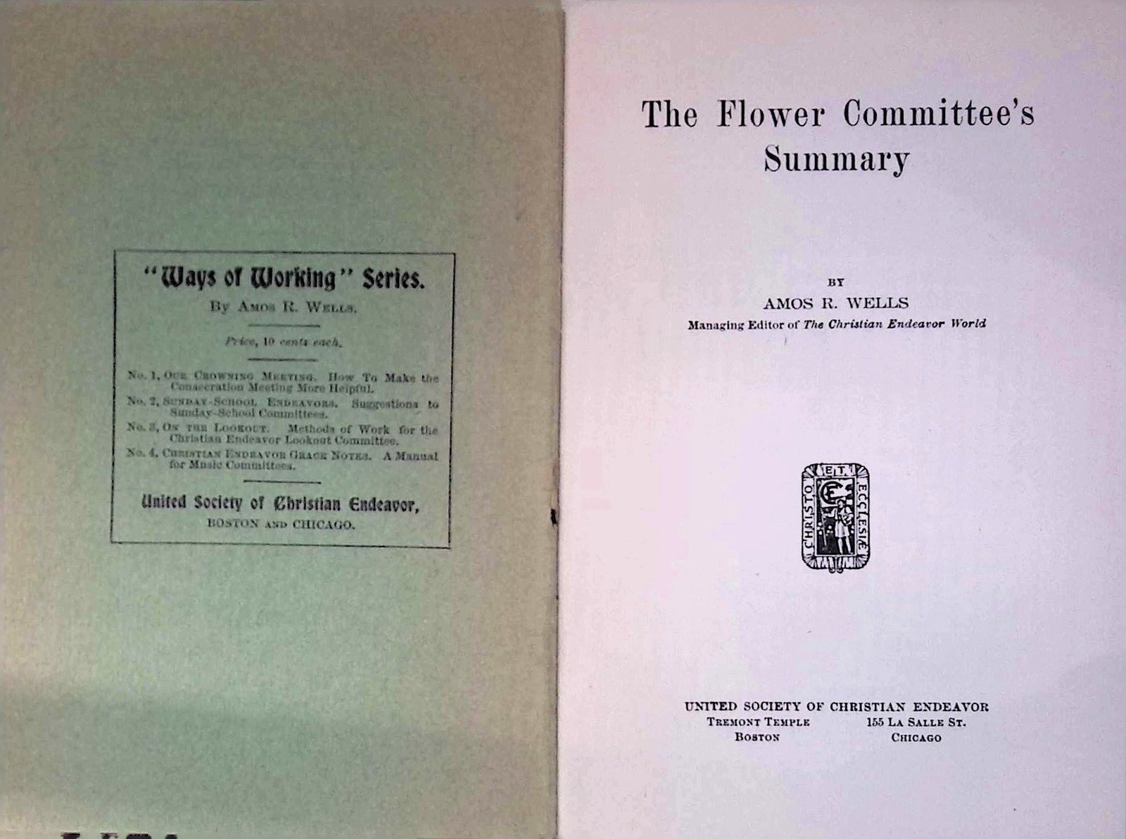 Christian Endeavor Flower Committee Summary 1900s Boston Booklet
