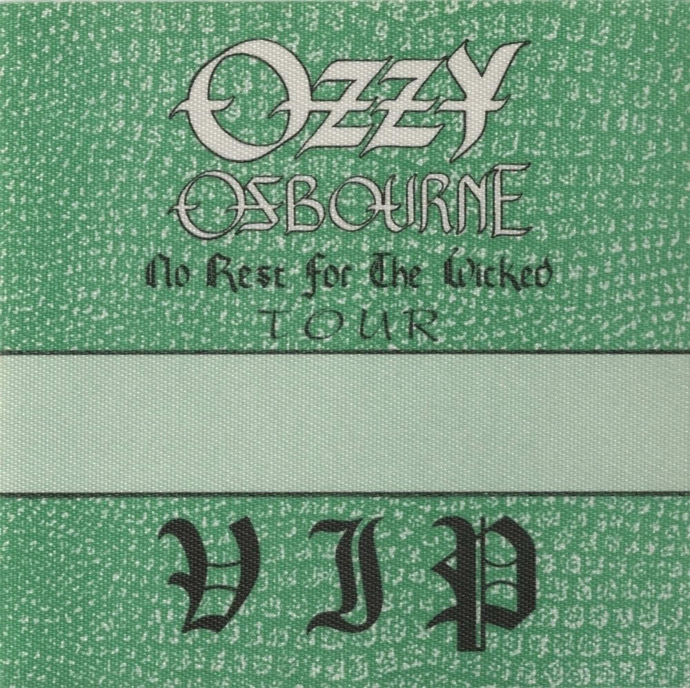Ozzy Osbourne 1988 No Rest for the Wicked concert tour Band VIP Backstage Pass