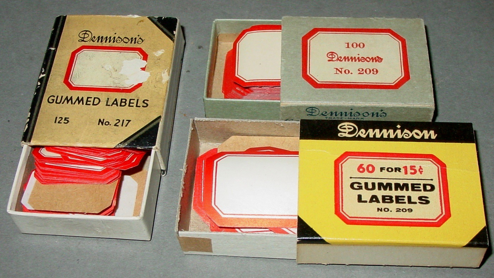 293 Vintage Dennison Gummed Red Border Bottle Craft Labels #217 #209 Mix NOS USA