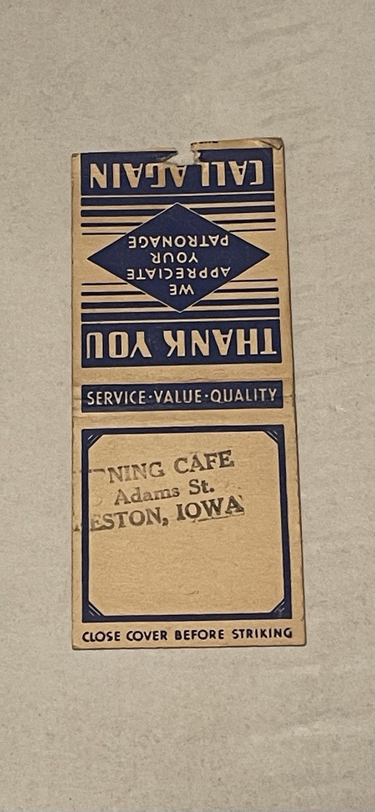 Creston Iowa Coop And Unknown Cafe Vintage Matchbook Cover 406B