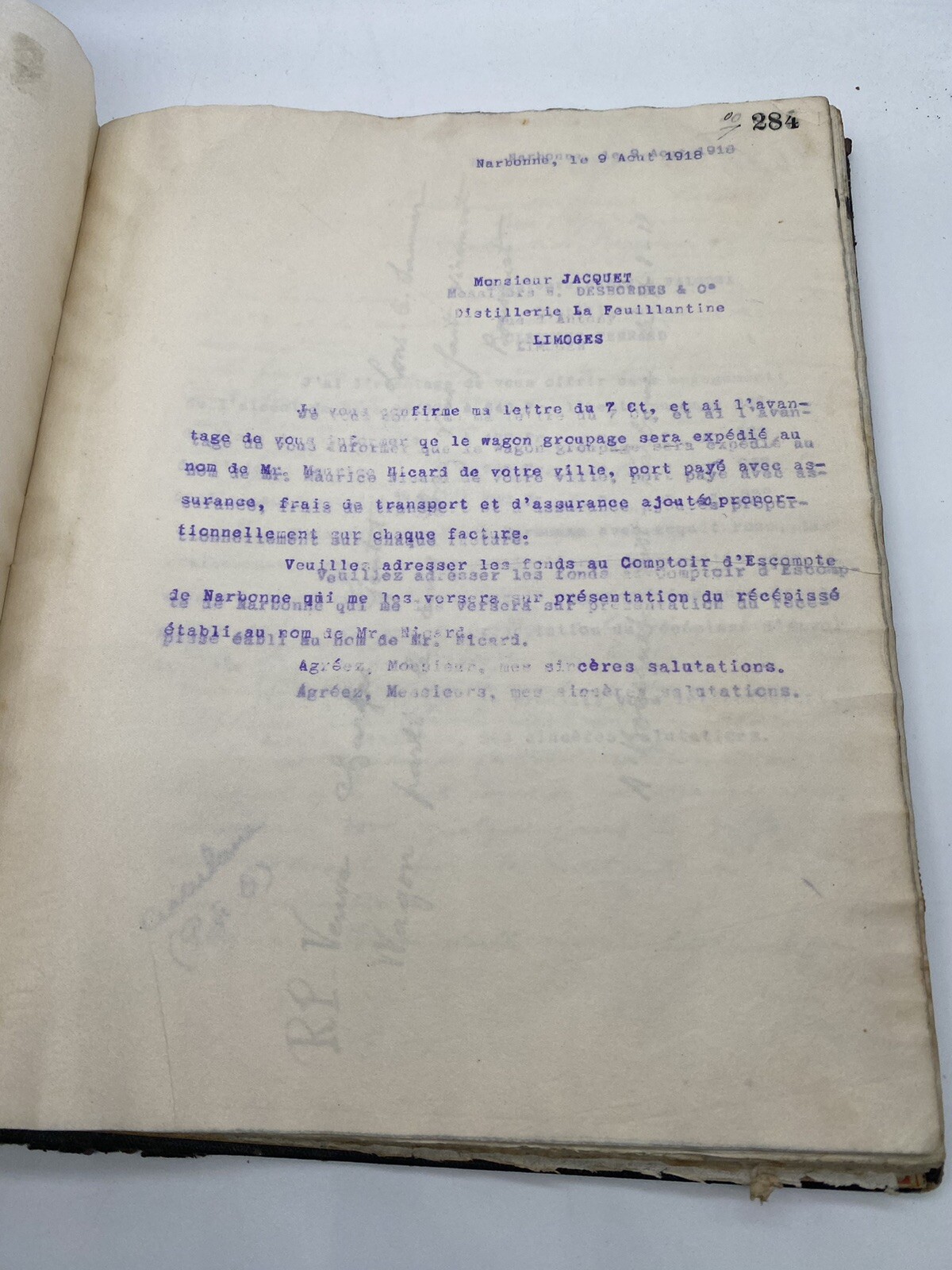 Bousquet-Combes, distiller in Narbonne, commercial correspondence, early 20th…