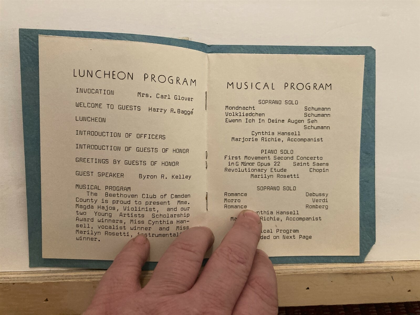 1968 Beethoven Club of Camden Cherry Hill Inn Luncheon Program New Jersey NJ Vtg
