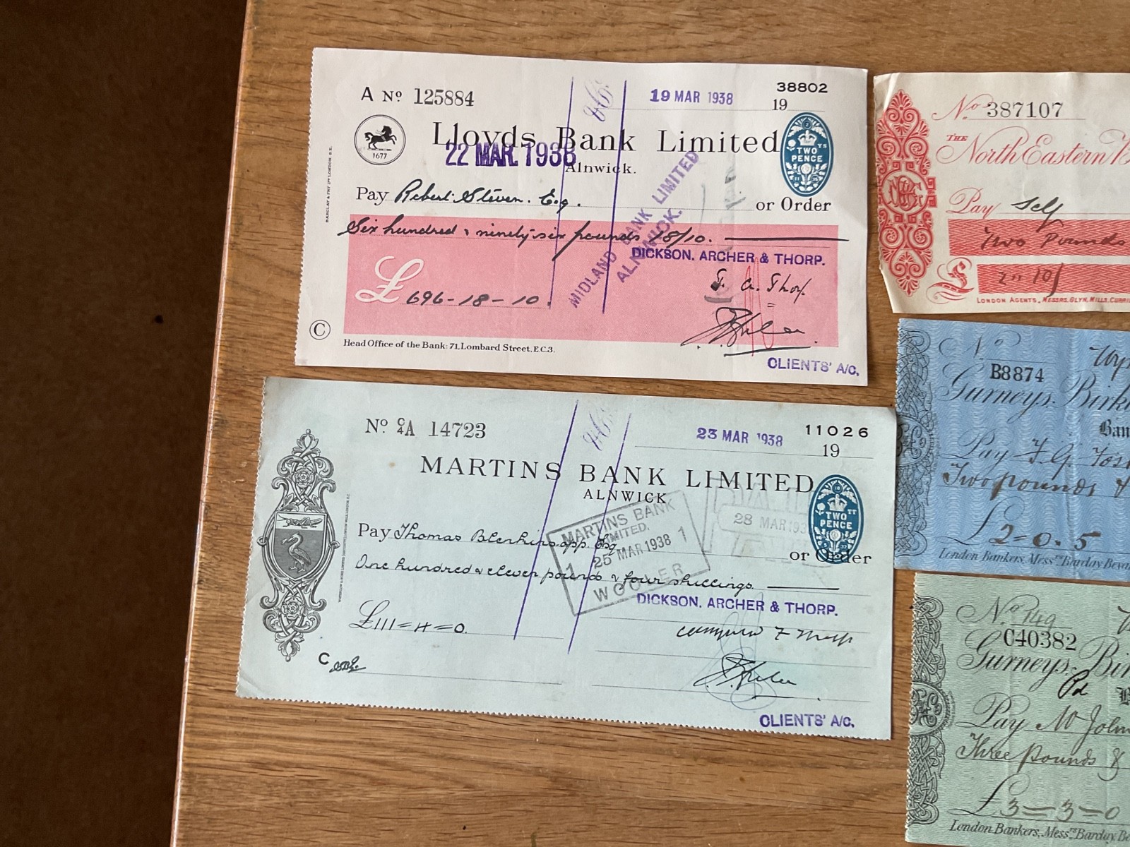 British vintage used cheques 6 items B5342