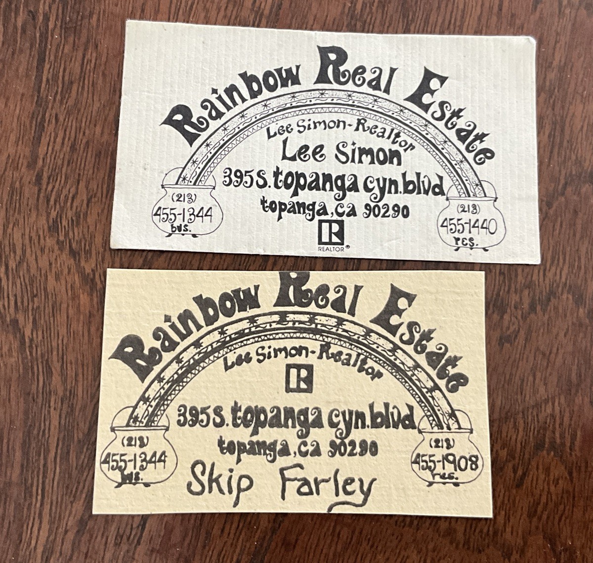 2 Qty Rainbow Real Estate Broker Land Agent Vintage Business Cards Topanga CA