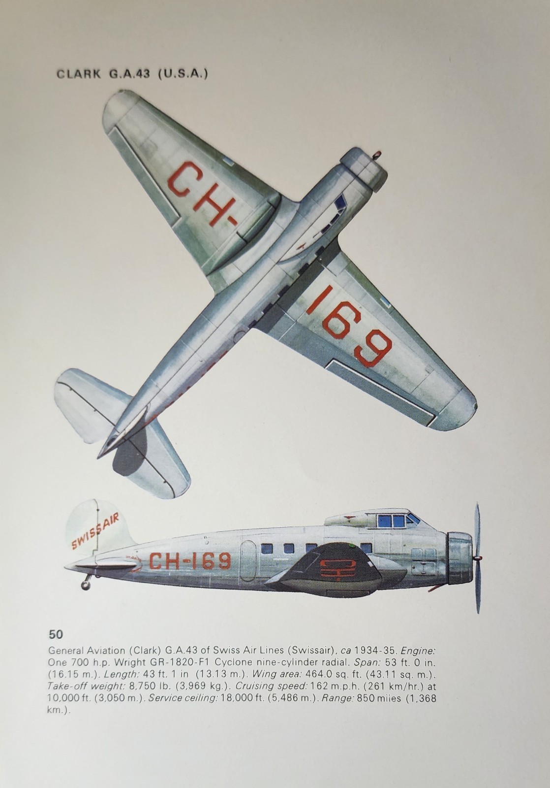 General Aviation Clark Picture Out of Print Aircraft Spec Info Sheet Decor Art