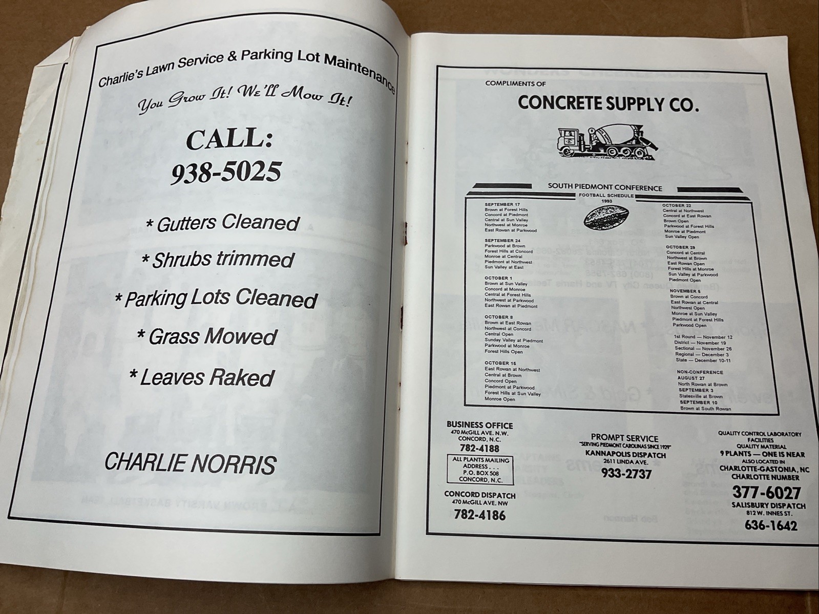 3 Sep 1993 Football Program A.L Brown Vs Statesville High School Nc B69