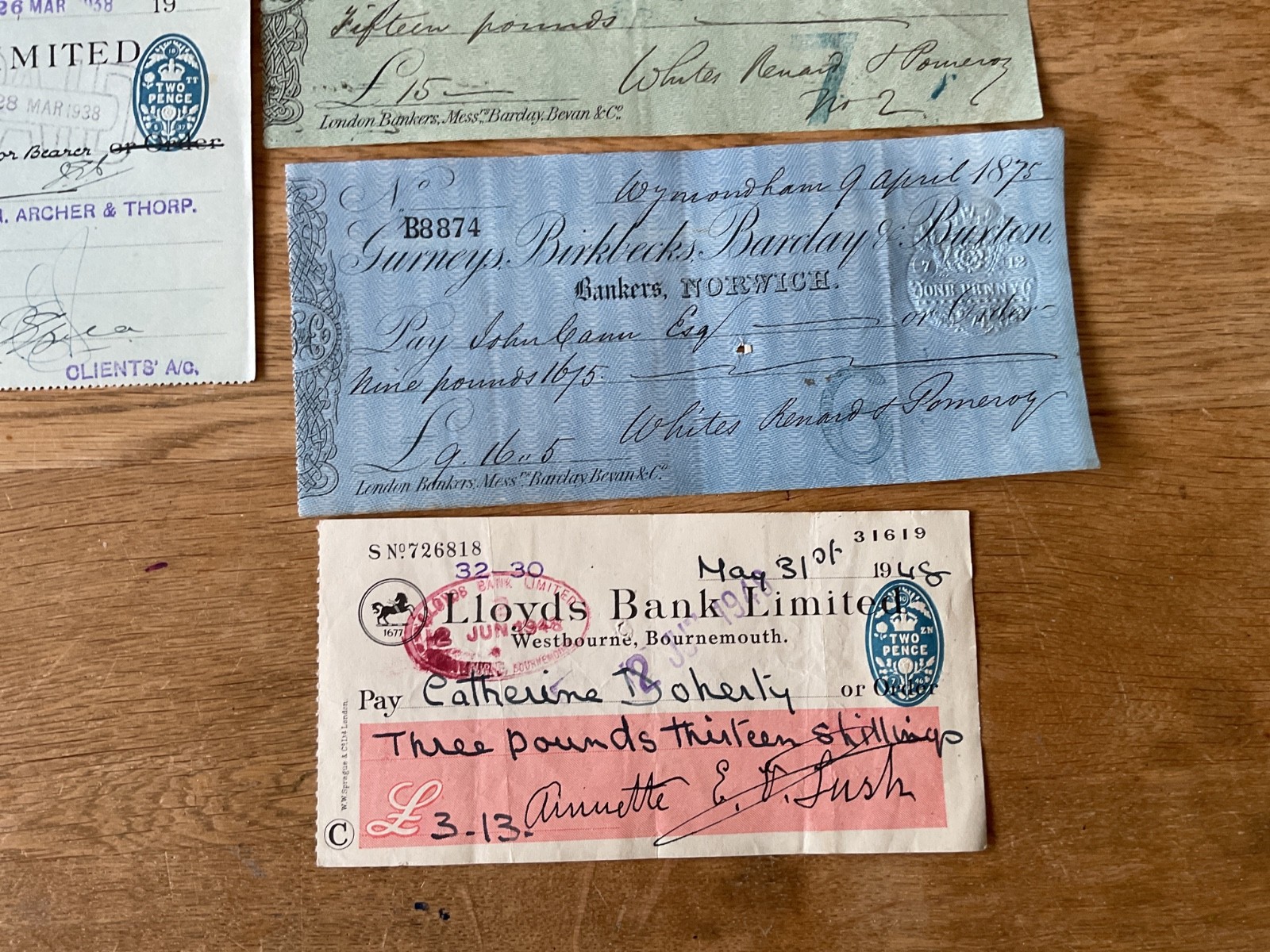 British vintage used cheques 6 items B5340