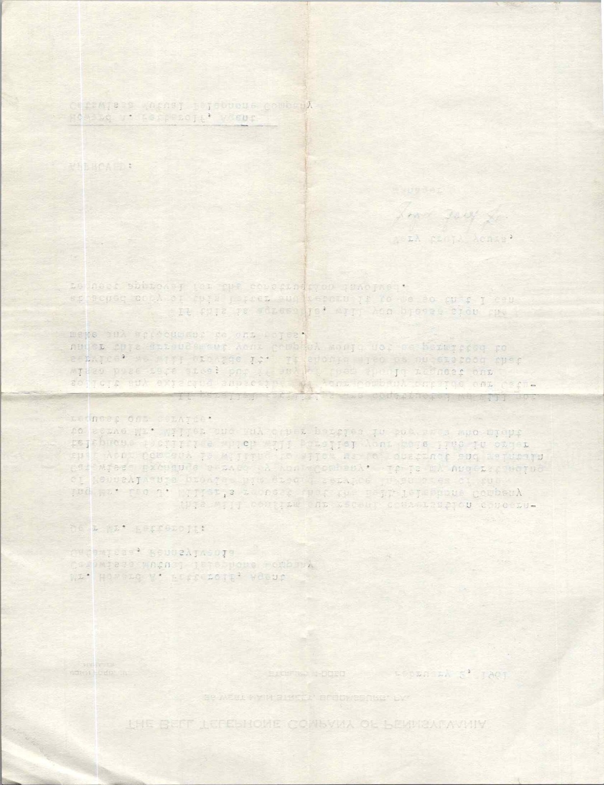 Bell Telephone PA 1961 Letter Catawissa Mutual Pole Line Agreement Leo Miller