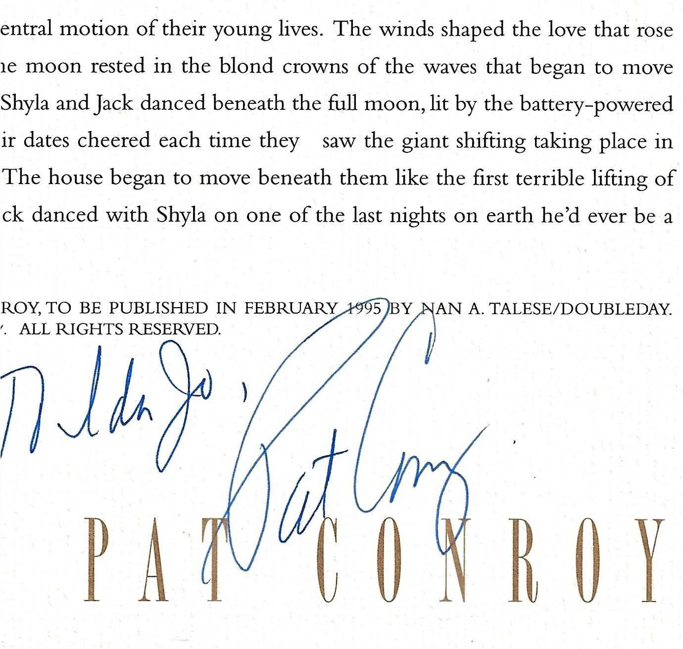 Pat Conroy signed BEACH MUSIC promotional piece (1995) Condition – (VF/NM)
