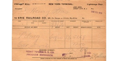 Erie Railroad Freight Bill 1912 Long Dock Jersey City; Timber, Lumber, NJ