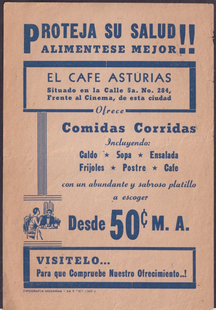 Asturias Café Tijuana Mexico Projeta su Salud Alimentese Mejor flyer 1950s